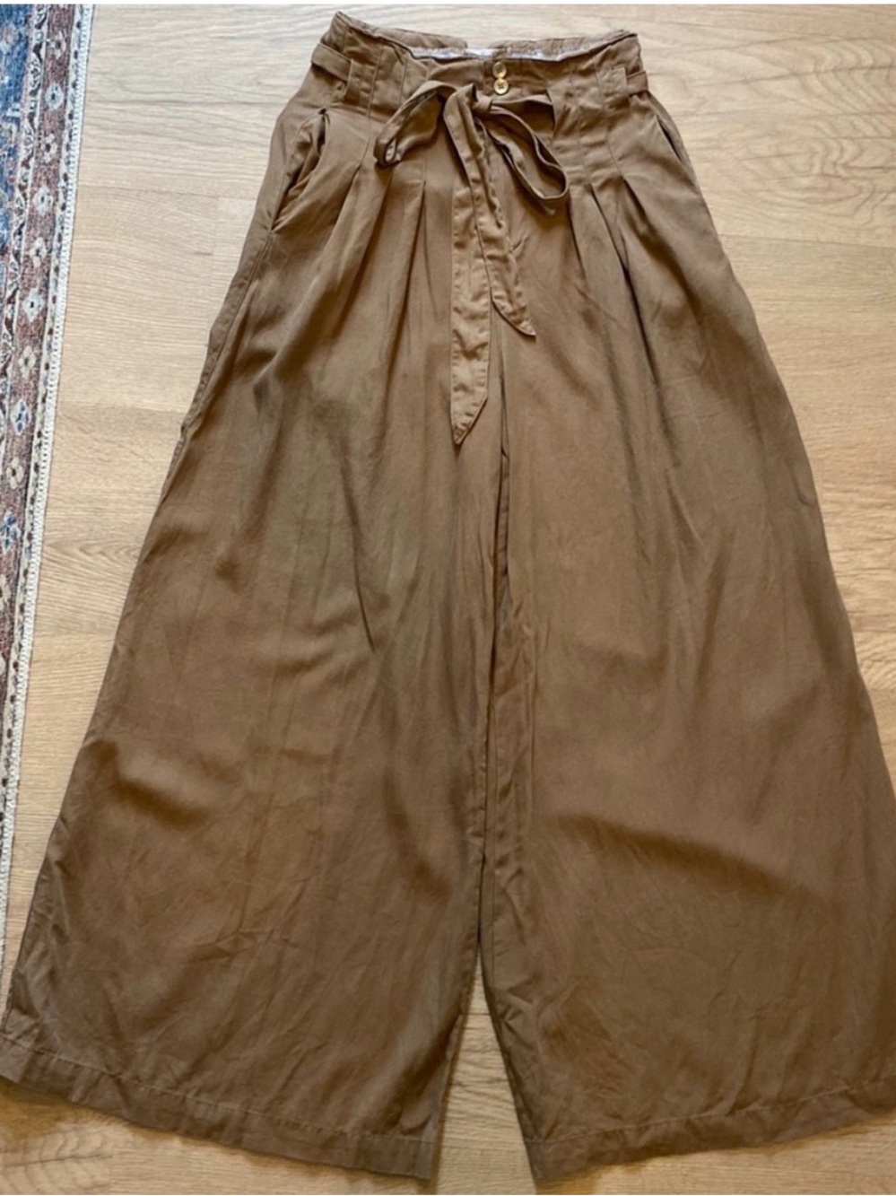 Earthbound Trading Co High Rise Wide Leg Tie-Waist Pants in Brown
